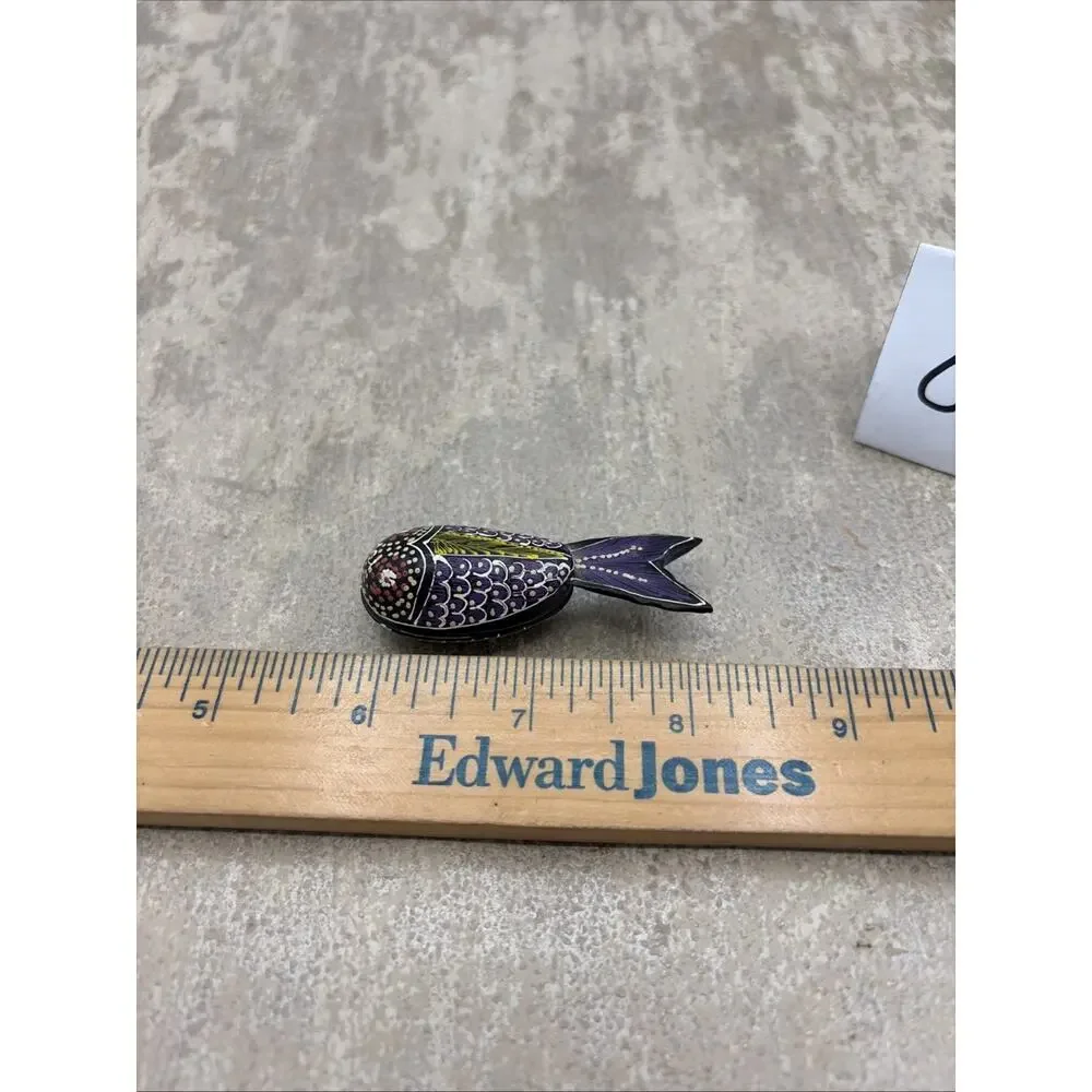 2” Lacquered Wooden Fish Trinket Box Multicolored